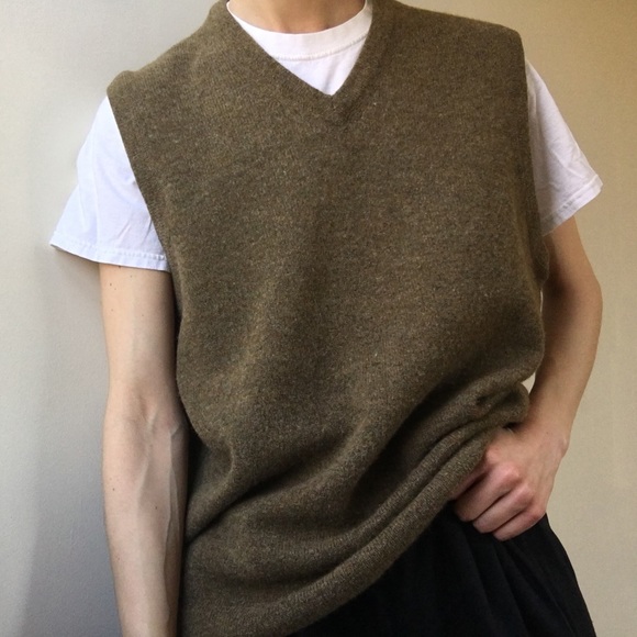 Vintage Sweaters - vintage olive wool sweater vest